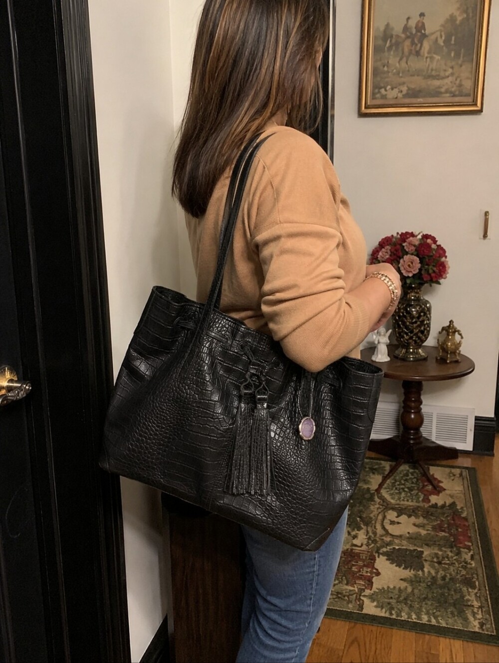 Patricia Nash Leather Drawstring Witney Tote - Black Croco NWT Gorgeous!